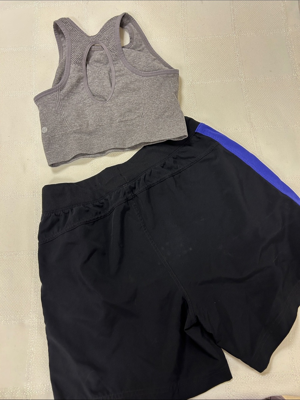 Athletic Drawstring Shorts - Black & purple Side Panels w/ Legging Depot bra top image 4